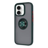GGM GİYİM & AKSESUAR iPhone 16 ile Uyumlu Arka Kısmı Mat Şeffaf Yapıya Sahip Manyetik Yüzük Stantlı Kenarları Silikon Tpu Malzemeden Üretilmiş Renkli Tuşlara Kamera Korumalı Transparan Kılıf (Yeşil)