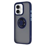 GGM GİYİM & AKSESUAR iPhone 16 ile Uyumlu Arka Kısmı Mat Şeffaf Yapıya Sahip Manyetik Yüzük Stantlı Kenarları Silikon Tpu Malzemeden Üretilmiş Renkli Tuşlara Sahip Kamera Korumalı Kılıf (Lacivert)