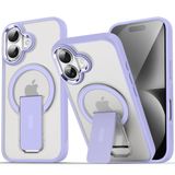 GGM GİYİM & AKSESUAR iPhone 16 Plus için Magsafe ile Uyumlu Arkası Mat Yapıya Metal Kamera Çerçeveli Ultra Güçlendirilmiş Açılır Stantlı Tork Kılıf (Lila)