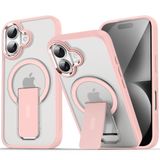 GGM GİYİM & AKSESUAR iPhone 16 Plus için Magsafe ile Uyumlu Arkası Mat Yapıya Metal Kamera Çerçeveli Ultra Güçlendirilmiş Açılır Stantlı Tork Kılıf (Pembe)