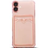 GGM GİYİM & AKSESUAR iPhone 16 Plus ile Uyumlu Şeffaf Yapıya Sahip Arka Ksımında Kartlık Bölmeli Kolay Kullanım Sağlayan Telefon Kılıfı (Pembe)