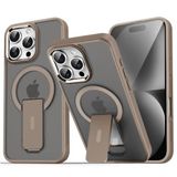 GGM GİYİM & AKSESUAR iPhone 16 Pro için Magsafe ile Uyumlu Arkası Mat Yapıya Metal Kamera Çerçeveli Ultra Güçlendirilmiş Açılır Stantlı Tork Kılıf (Gold)