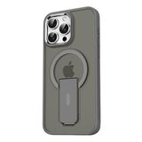 GGM GİYİM & AKSESUAR iPhone 16 Pro için Magsafe ile Uyumlu Arkası Mat Yapıya Metal Kamera Çerçeveli Ultra Güçlendirilmiş Açılır Stantlı Tork Kılıf (Gri)
