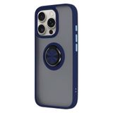 GGM GİYİM & AKSESUAR iPhone 16 Pro ile Uyumlu Arka Kısmı Mat Şeffaf Yapıya Sahip Manyetik Yüzük Stantlı Kenarları Silikon Tpu Malzemeden Üretilmiş Renkli Tuşlara Kamera Korumalı Kılıf (Lacivert)