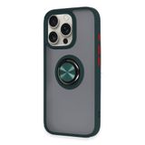 GGM GİYİM & AKSESUAR iPhone 16 Pro ile Uyumlu Arka Kısmı Mat Şeffaf Yapıya Sahip Manyetik Yüzük Stantlı Kenarları Silikon Tpu Malzemeden Üretilmiş Renkli Tuşlara Kamera Korumalı Kılıf (Yeşil)