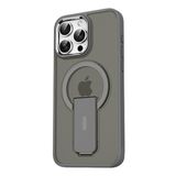 GGM GİYİM & AKSESUAR iPhone 16 Pro Max için Magsafe ile Uyumlu Arkası Mat Yapıya Metal Kamera Çerçeveli Ultra Güçlendirilmiş Açılır Stantlı Tork Kılıf (Gri)