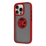 GGM GİYİM & AKSESUAR iPhone 16 Pro Max ile Uyumlu Arka Kısmı Mat Şeffaf Yapıya Sahip Manyetik Yüzük Stantlı Kenarları Silikon Tpu Malzemeden Üretilmiş Renkli Tuşlara Kamera Korumalı Kılıf (Kırmızı)