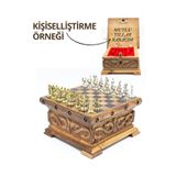 GGS GrandGiftStore Ceviz Satranç El Oyması Çam Satranç Takımı Gizli Anahtarlı El Işi Satranç Tahtası Kişiye Özel Hediye
