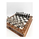 GGS GrandGiftStore GGS GRANDGİFTSTORE Ahşap Premium Kalite Satranç Takımı, Klasik Metal Satranç Taşları Ofis Dekor