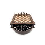 GGS GrandGiftStore Handmade Ceviz Satranç Takımı , Tasarımsal Çekmeceli Satranç Tahtası ve Metal Dayanıklı Satranç Taşları , Özel Kadifeli Satranç Tahtası ve Taşları