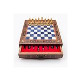 GGS GrandGiftStore Kişiselleştirilebilir El Işi Satranç Takımı Ahşap Çekmeceli ve Metal Taşlı