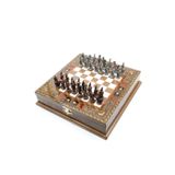 GGS GrandGiftStore Kişiye Özel İsim Yazdırılabilir El İşi Ahşap Satranç Takımı ve Truva Metal Satranç Taşları