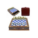 GGS GrandGiftStore Premium Ahşap Çekmeceli El Işi Satranç Takımı Metal Roma Taşları Ofis Avukat Baba Için Hediye Fikri