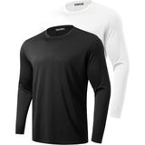 Ghassy Co. 2'li Paket Erkek %100 Pamuklu Likralı Spor Koşu Günlük Antrenman Uzun Kollu Penye T-Shirt - 2XL - Siyah - Beyaz