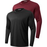Ghassy Co. 2'li Paket Erkek %100 Pamuklu Likralı Spor Koşu Günlük Antrenman Uzun Kollu Penye T-Shirt - 2XL - Siyah - Bordo