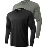 Ghassy Co. 2'li Paket Erkek %100 Pamuklu Likralı Spor Koşu Günlük Antrenman Uzun Kollu Penye T-Shirt - 2XL - Siyah - Haki