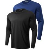 Ghassy Co. 2'li Paket Erkek %100 Pamuklu Likralı Spor Koşu Günlük Antrenman Uzun Kollu Penye T-Shirt - 2XL - Siyah - Lacivert