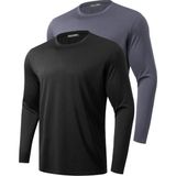 Ghassy Co. 2'li Paket Erkek %100 Pamuklu Likralı Spor Koşu Günlük Antrenman Uzun Kollu Penye T-Shirt - 3XL - Siyah - Füme