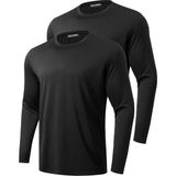 Ghassy Co. 2'li Paket Erkek %100 Pamuklu Likralı Spor Koşu Günlük Antrenman Uzun Kollu Penye T-Shirt - 3XL - Siyah - Siyah