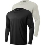 Ghassy Co. 2'li Paket Erkek %100 Pamuklu Likralı Spor Koşu Günlük Antrenman Uzun Kollu Penye T-Shirt - 3XL - Siyah - Vizon