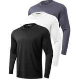 Ghassy Co. 3'lü Paket Erkek %100 Pamuklu Likralı Spor Koşu Günlük Antrenman Uzun Kollu Penye T-Shirt - 2XL - Siyah - Beyaz - Füme