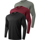 Ghassy Co. 3'lü Paket Erkek %100 Pamuklu Likralı Spor Koşu Günlük Antrenman Uzun Kollu Penye T-Shirt - 2XL - Siyah - Bordo - Haki