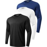 Ghassy Co. 3'lü Paket Erkek %100 Pamuklu Likralı Spor Koşu Günlük Antrenman Uzun Kollu Penye T-Shirt - 3XL - Siyah - Beyaz - Lacivert