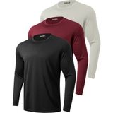 Ghassy Co. 3'lü Paket Erkek %100 Pamuklu Likralı Spor Koşu Günlük Antrenman Uzun Kollu Penye T-Shirt - 3XL - Siyah - Bordo - Taş