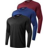 Ghassy Co. 3'lü Paket Erkek %100 Pamuklu Likralı Spor Koşu Günlük Antrenman Uzun Kollu Penye T-Shirt - 3XL - Siyah - Lacivert - Bordo
