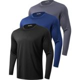 Ghassy Co. 3'lü Paket Erkek %100 Pamuklu Likralı Spor Koşu Günlük Antrenman Uzun Kollu Penye T-Shirt - 3XL - Siyah - Lacivert - Füme