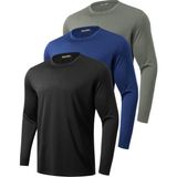 Ghassy Co. 3'lü Paket Erkek %100 Pamuklu Likralı Spor Koşu Günlük Antrenman Uzun Kollu Penye T-Shirt - 3XL - Siyah - Lacivert - Haki