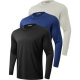 Ghassy Co. 3'lü Paket Erkek %100 Pamuklu Likralı Spor Koşu Günlük Antrenman Uzun Kollu Penye T-Shirt - 3XL - Siyah - Lacivert - Taş