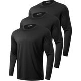 Ghassy Co. 3'lü Paket Erkek %100 Pamuklu Likralı Spor Koşu Günlük Antrenman Uzun Kollu Penye T-Shirt - 3XL - Siyah