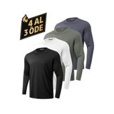 GHASSY CO. 4'lü Paket Erkek %100 Pamuklu Likralı Spor Koşu Günlük Antrenman Uzun Kollu Penye T-shirt