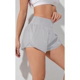 Ghassy Co Açık Gri Kadın 2 in 1 Running Sports Athletic Gym Telefon Cepli Kısa Taytlı Şort