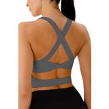Ghassy Co. Çarpraz Sırt Detaylı Criss Cross Kaplı Yoga Egzersiz Fitness Füme Kadın Spor Sütyen