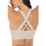 Ghassy Co. Çarpraz Sırt Detaylı Criss Cross Yoga Egzersiz Fitness Bej Kadın Spor Sütyen