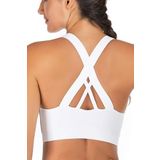 Ghassy Co. Çarpraz Sırt Detaylı Criss Cross Yoga Egzersiz Fitness Beyaz Kadın Spor Sütyen