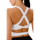 Ghassy Co. Co. Kadın Çarpraz Sırt Detaylı Kaplı Yoga Egzersiz Fitness Spor Sütyeni CRS001 - XL - Beyaz