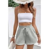 Ghassy Co Cotton Gri Kadın Müslin Cepsiz Beli Bağcıklı Şort