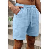 Ghassy Co. Erkek %100 Pamuk Muslin Keten Rahat Günlük Cepli Bağcıklı Tatil Şort - XL - Açık Mavi