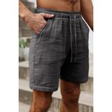 Ghassy Co. Erkek %100 Pamuk Muslin Keten Rahat Günlük Cepli Bağcıklı Tatil Şort - XL - Füme