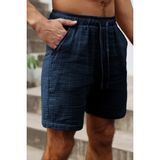 Ghassy Co. Erkek %100 Pamuk Muslin Keten Rahat Günlük Cepli Bağcıklı Tatil Şort - XL - Lacivert