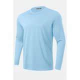 Ghassy Co. Erkek %100 Pamuklu Likralı Esnek Spor Koşu Günlük Antrenman Uzun Kollu Penye T-Shirt - 2XL - Açık Mavi