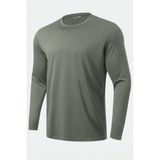 Ghassy Co. Erkek %100 Pamuklu Likralı Esnek Spor Koşu Günlük Antrenman Uzun Kollu Penye T-Shirt - XL - Açık Haki
