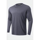 Ghassy Co. Erkek %100 Pamuklu Likralı Esnek Spor Koşu Günlük Antrenman Uzun Kollu Penye T-Shirt - XL - Füme