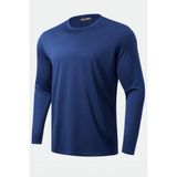 Ghassy Co. Erkek %100 Pamuklu Likralı Esnek Spor Koşu Günlük Antrenman Uzun Kollu Penye T-Shirt - XL - Lacivert
