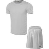 Ghassy Co. Erkek 2'li Set Nem Emici Koşu Egzersiz Şort T-Shirt Takım - Açık Gri
