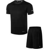Ghassy Co. Erkek 2'li Set Nem Emici Koşu Egzersiz Şort T-Shirt Takım - Siyah