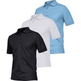 Ghassy Co. Erkek 3'lü Set Taktik Polo Yaka Gömlek Hızlı Kuruma Nem Emici Pique Jersey Golf T-Shir - Azur Mavi